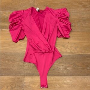 Hot Pink Puff Sleeve Bodysuit